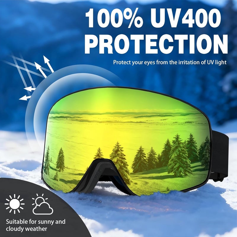 MXJ Gear SKi Goggles,Frameless Snowboard Goggles with 2 UV400 Magnet Ski Lenses,YH212 Anti-Fog Snow Goggles for Adult Men Women - Image 4